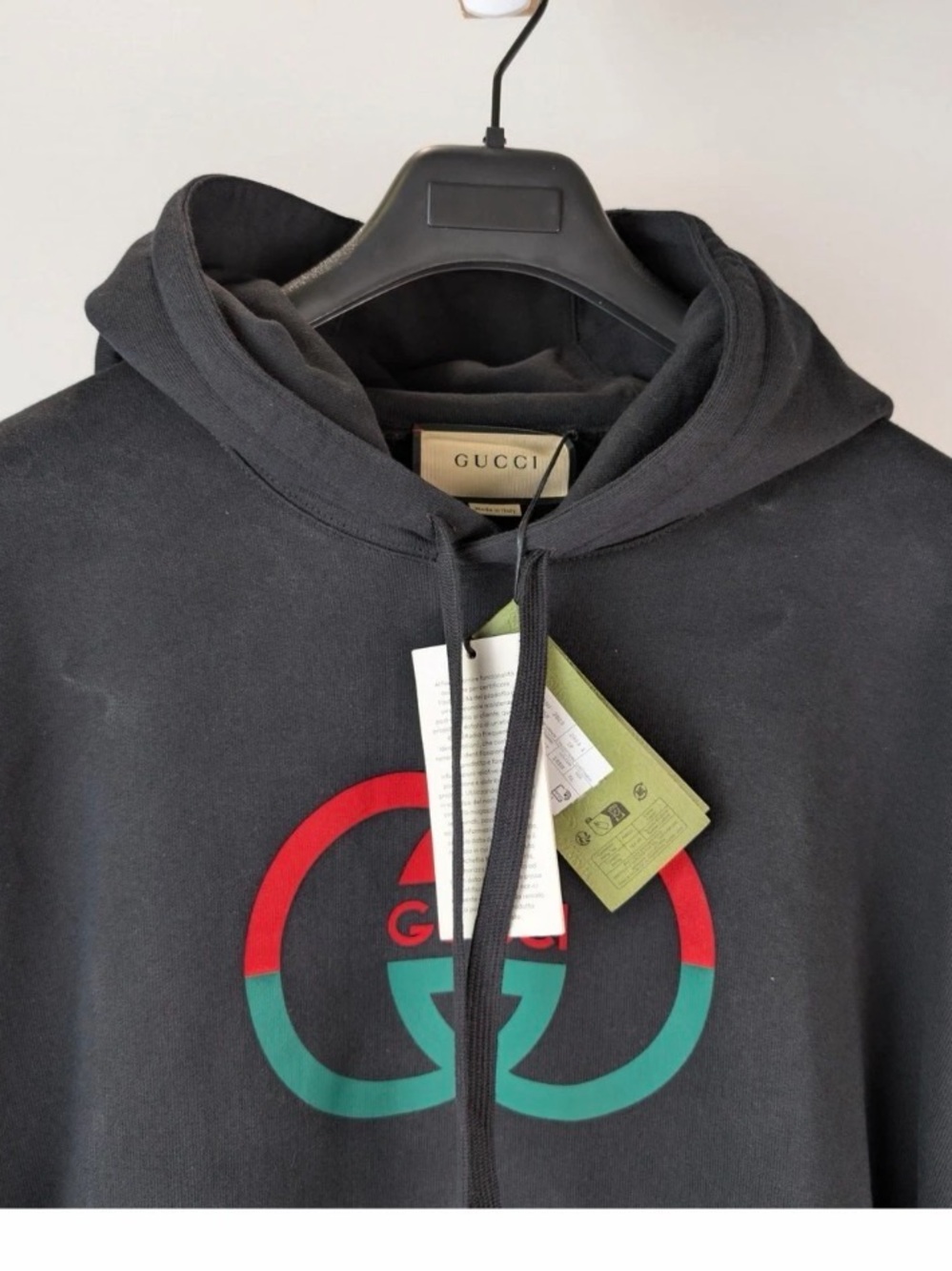NWT Gucci Black Hoodie with Red & Green Interlocking Logo XL